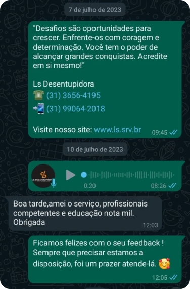 depoimento de clientes para ls desentupidora em bh